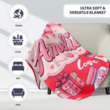 Cute Kawaii Valentine Love Hearts Syringe Gift Calendar Pattern Red  Personalised Custom Name Super Soft Fleece Blanket Bed Sofa Throw