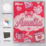 Personalised Name Cute Kawaii Valentine Custom  Modern Room Accent Elegant Feature Canvas Wall Art Print Decor Picture Ready to Hang