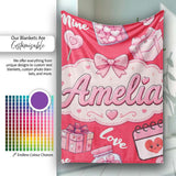 Cute Kawaii Valentine Love Hearts Syringe Gift Calendar Pattern Red  Personalised Custom Name Super Soft Fleece Blanket Bed Sofa Throw