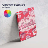 Personalised Name Cute Kawaii Valentine Custom  Modern Room Accent Elegant Feature Canvas Wall Art Print Decor Picture Ready to Hang