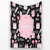 Cute Kawaii Valentine Love Hearts Syringe Gift Calendar Light Grey  Personalised Custom Name Super Soft Fleece Blanket Bed Sofa Throw