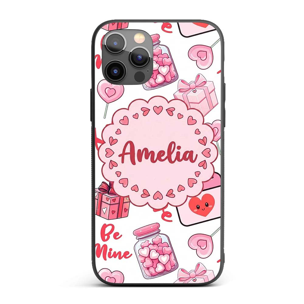 Cute Kawaii Valentine Love Hearts Syringe Gift Custom Name Protective Phone Case Mobile Cover Durable Everyday Smartphone Shock Resistant