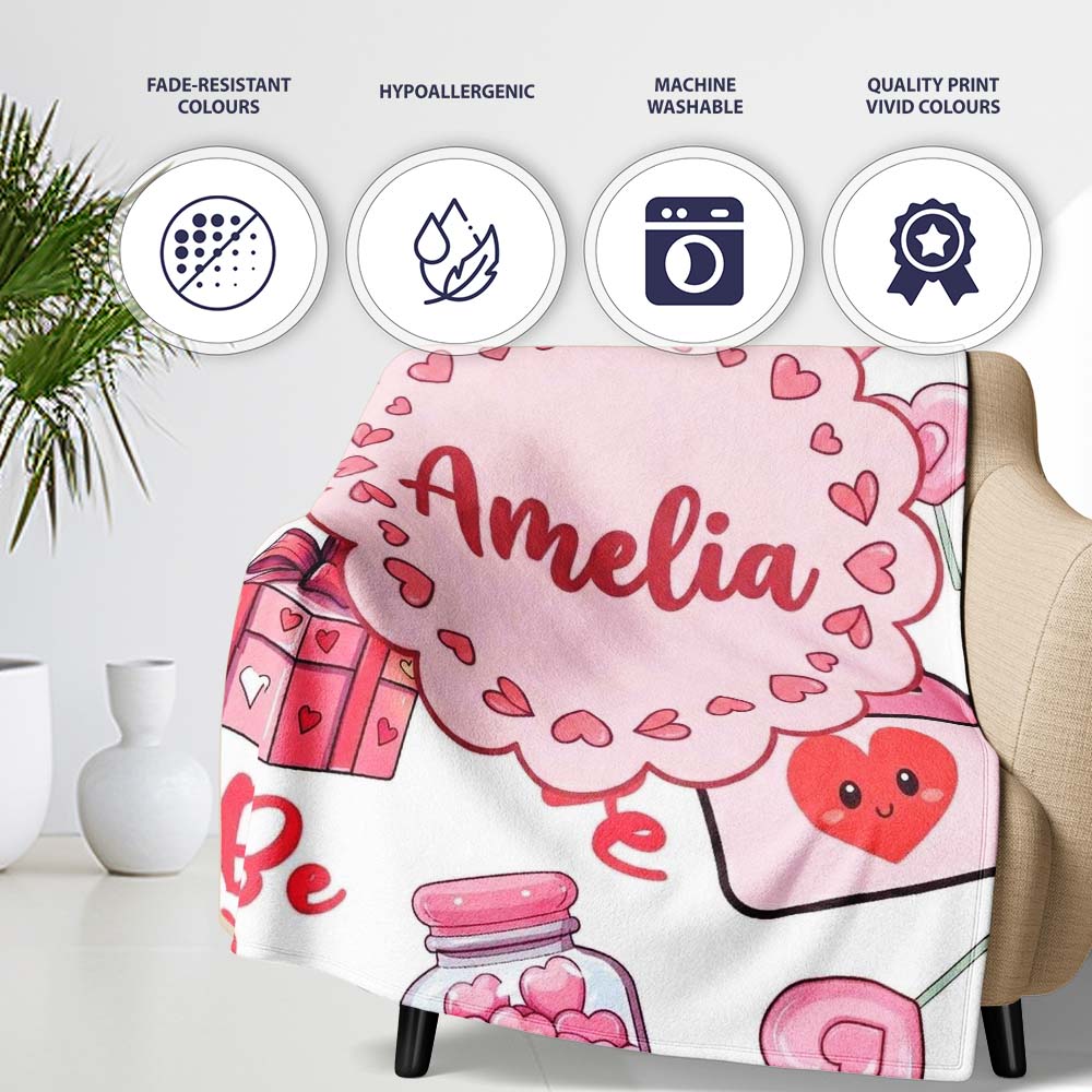 Cute Kawaii Valentine Love Hearts Syringe Gift Calendar White Lovely  Personalised Custom Name Super Soft Fleece Blanket Bed Sofa Throw