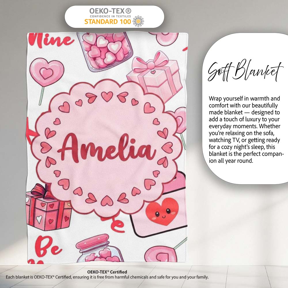 Cute Kawaii Valentine Love Hearts Syringe Gift Calendar White Lovely  Personalised Custom Name Super Soft Fleece Blanket Bed Sofa Throw