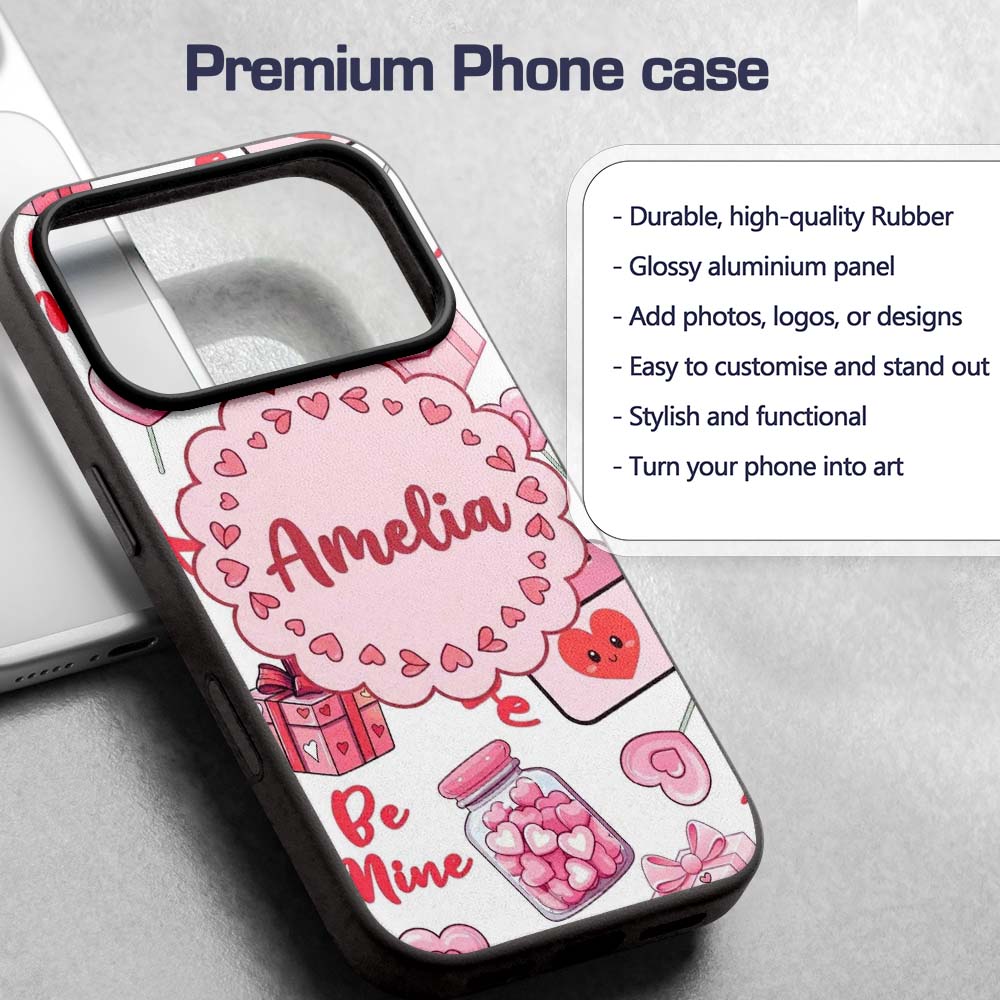 Cute Kawaii Valentine Love Hearts Syringe Gift Custom Name Protective Phone Case Mobile Cover Durable Everyday Smartphone Shock Resistant