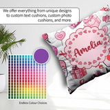 Custom Name Cute Kawaii Valentine Hearts Syringe Calendar White Square Filled Cushion Throw Pillow Sofa Bed Home Decor Zip Washable UK Made