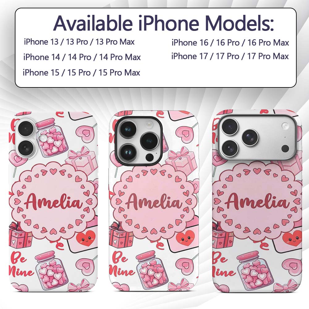 Cute Kawaii Valentine Love Hearts Syringe Gift Custom Name Protective Phone Case Mobile Cover Durable Everyday Smartphone Shock Resistant