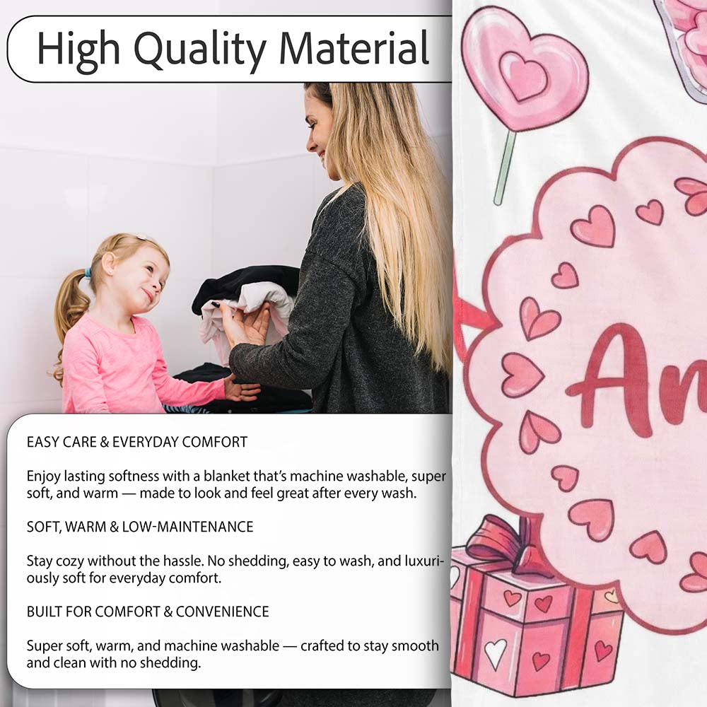 Cute Kawaii Valentine Love Hearts Syringe Gift Calendar White Lovely  Personalised Custom Name Super Soft Fleece Blanket Bed Sofa Throw