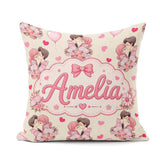 Custom Name Romantic Couple Kissing Floral Hearts Seamless Beige Square Filled Cushion Throw Pillow Sofa Bed Home Decor Zip Washable UK Made