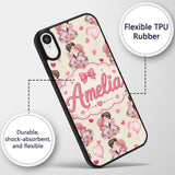 Romantic Couple Kissing Floral Bouquet Hearts Custom Name Protective Phone Case Mobile Cover Durable Everyday Smartphone Shock Resistant