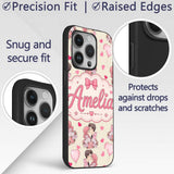 Romantic Couple Kissing Floral Bouquet Hearts Custom Name Protective Phone Case Mobile Cover Durable Everyday Smartphone Shock Resistant