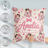 Custom Name Romantic Couple Kissing Floral Hearts Seamless Beige Square Filled Cushion Throw Pillow Sofa Bed Home Decor Zip Washable UK Made