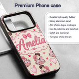 Romantic Couple Kissing Floral Bouquet Hearts Custom Name Protective Phone Case Mobile Cover Durable Everyday Smartphone Shock Resistant