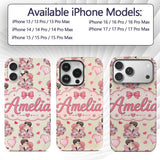Romantic Couple Kissing Floral Bouquet Hearts Custom Name Protective Phone Case Mobile Cover Durable Everyday Smartphone Shock Resistant