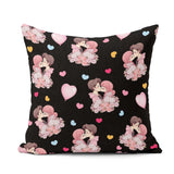Custom Name Romantic Couple Kissing Floral Hearts Seamless Black Square Filled Cushion Throw Pillow Sofa Bed Home Decor Zip Washable UK Made