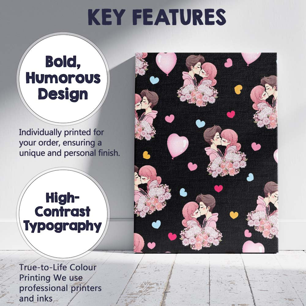 Personalised Name Romantic Couple Kissing Custom  Unique Gift Idea Elegant Feature Canvas Wall Art Print Decor Picture Ready to Hang