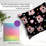 Custom Name Romantic Couple Kissing Floral Hearts Seamless Black Square Filled Cushion Throw Pillow Sofa Bed Home Decor Zip Washable UK Made