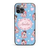 Romantic Couple Kissing Floral Bouquet Hearts Custom Name Protective Phone Case Mobile Cover Durable Everyday Smartphone Shock Resistant