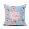 Custom Name Romantic Couple Kissing Floral Bouquet Seamless Blue Square Filled Cushion Throw Pillow Sofa Bed Home Decor Zip Washable UK Made