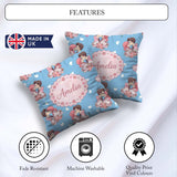 Custom Name Romantic Couple Kissing Floral Bouquet Seamless Blue Square Filled Cushion Throw Pillow Sofa Bed Home Decor Zip Washable UK Made