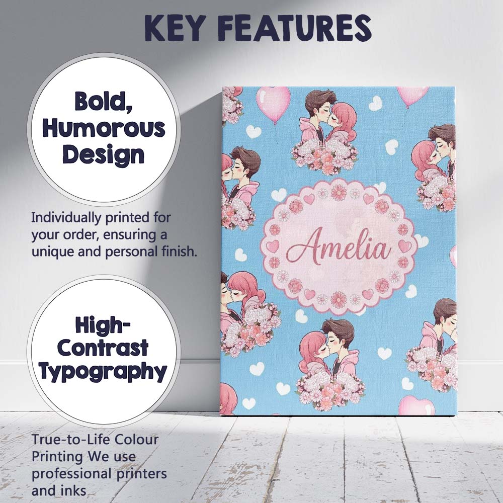 Personalised Name Romantic Couple Kissing Custom  Unique Gift Idea Elegant Feature Canvas Wall Art Print Decor Picture Ready to Hang