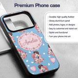 Romantic Couple Kissing Floral Bouquet Hearts Custom Name Protective Phone Case Mobile Cover Durable Everyday Smartphone Shock Resistant