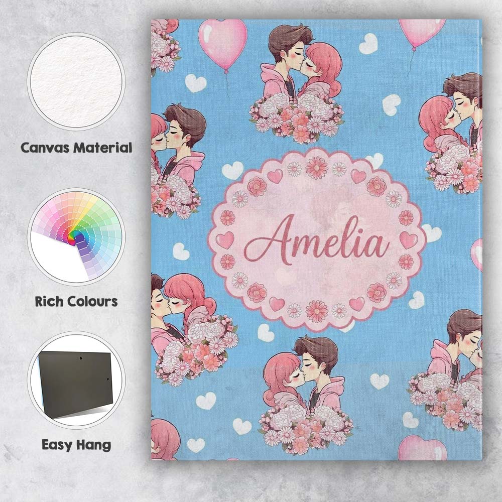 Personalised Name Romantic Couple Kissing Custom  Unique Gift Idea Elegant Feature Canvas Wall Art Print Decor Picture Ready to Hang