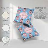 Custom Name Romantic Couple Kissing Floral Bouquet Seamless Blue Square Filled Cushion Throw Pillow Sofa Bed Home Decor Zip Washable UK Made