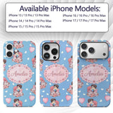 Romantic Couple Kissing Floral Bouquet Hearts Custom Name Protective Phone Case Mobile Cover Durable Everyday Smartphone Shock Resistant