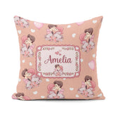 Custom Name Romantic Couple Kissing Floral Hearts Seamless Peach Square Filled Cushion Throw Pillow Sofa Bed Home Decor Zip Washable UK Made