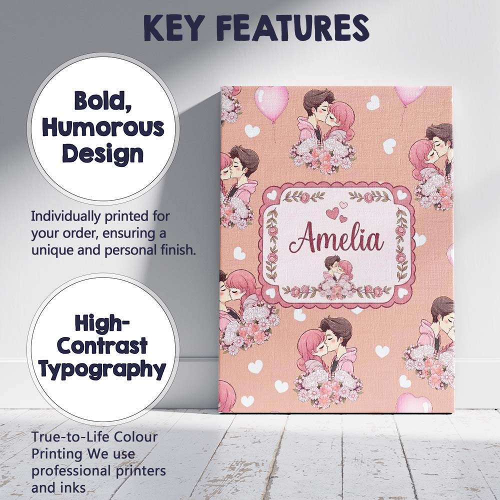 Personalised Name Romantic Couple Kissing Custom  Unique Gift Idea Elegant Feature Canvas Wall Art Print Decor Picture Ready to Hang