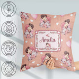Custom Name Romantic Couple Kissing Floral Hearts Seamless Peach Square Filled Cushion Throw Pillow Sofa Bed Home Decor Zip Washable UK Made
