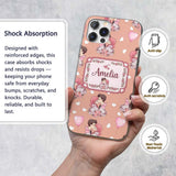 Romantic Couple Kissing Floral Bouquet Hearts Custom Name Protective Phone Case Mobile Cover Durable Everyday Smartphone Shock Resistant