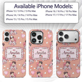 Romantic Couple Kissing Floral Bouquet Hearts Custom Name Protective Phone Case Mobile Cover Durable Everyday Smartphone Shock Resistant