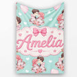 Romantic Couple Kissing Floral Bouquet Hearts Pattern Mint Green  Personalised Custom Name Super Soft Fleece Blanket Bed Sofa Throw