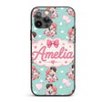 Romantic Couple Kissing Floral Bouquet Hearts Custom Name Protective Phone Case Mobile Cover Durable Everyday Smartphone Shock Resistant