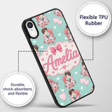 Romantic Couple Kissing Floral Bouquet Hearts Custom Name Protective Phone Case Mobile Cover Durable Everyday Smartphone Shock Resistant