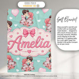 Romantic Couple Kissing Floral Bouquet Hearts Pattern Mint Green  Personalised Custom Name Super Soft Fleece Blanket Bed Sofa Throw