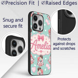 Romantic Couple Kissing Floral Bouquet Hearts Custom Name Protective Phone Case Mobile Cover Durable Everyday Smartphone Shock Resistant