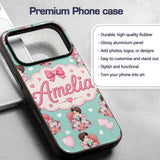 Romantic Couple Kissing Floral Bouquet Hearts Custom Name Protective Phone Case Mobile Cover Durable Everyday Smartphone Shock Resistant
