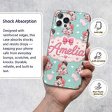 Romantic Couple Kissing Floral Bouquet Hearts Custom Name Protective Phone Case Mobile Cover Durable Everyday Smartphone Shock Resistant
