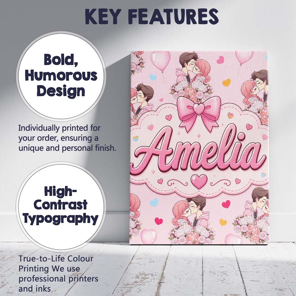Personalised Name Romantic Couple Kissing Custom  Unique Gift Idea Elegant Feature Canvas Wall Art Print Decor Picture Ready to Hang