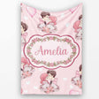 Romantic Couple Kissing Floral Bouquet Hearts Pattern Soft Pink  Personalised Custom Name Super Soft Fleece Blanket Bed Sofa Throw