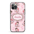 Romantic Couple Kissing Floral Bouquet Hearts Custom Name Protective Phone Case Mobile Cover Durable Everyday Smartphone Shock Resistant