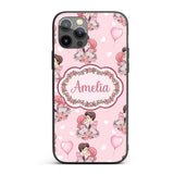Romantic Couple Kissing Floral Bouquet Hearts Custom Name Protective Phone Case Mobile Cover Durable Everyday Smartphone Shock Resistant