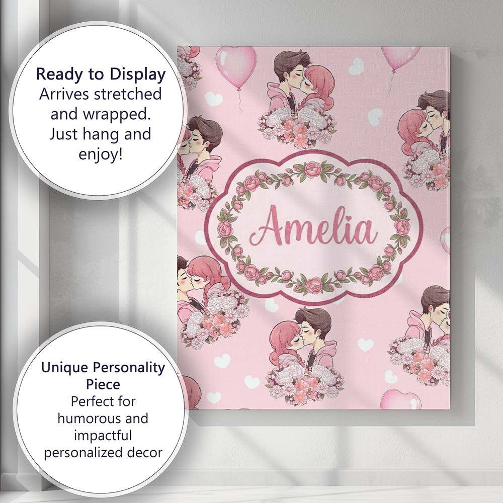 Personalised Name Romantic Couple Kissing Custom  Unique Gift Idea Elegant Feature Canvas Wall Art Print Decor Picture Ready to Hang