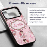 Romantic Couple Kissing Floral Bouquet Hearts Custom Name Protective Phone Case Mobile Cover Durable Everyday Smartphone Shock Resistant