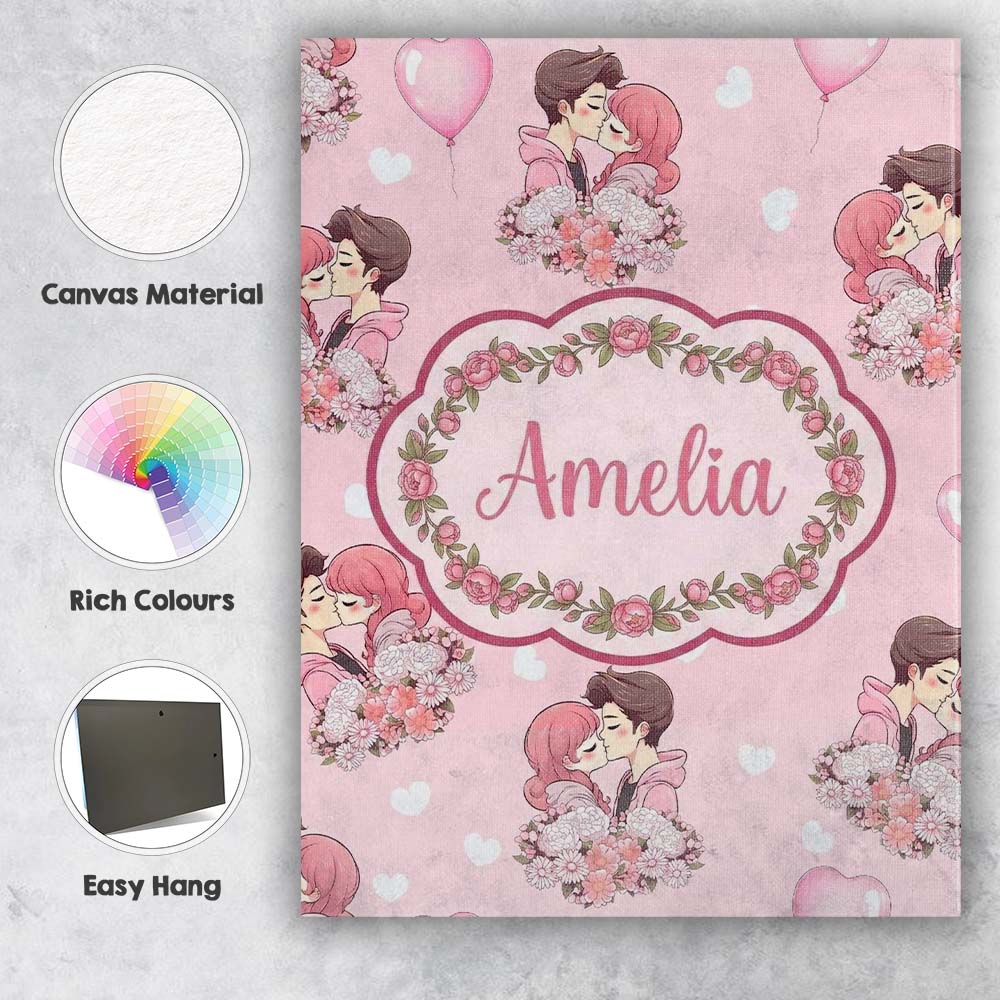 Personalised Name Romantic Couple Kissing Custom  Unique Gift Idea Elegant Feature Canvas Wall Art Print Decor Picture Ready to Hang