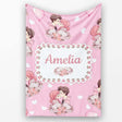 Romantic Couple Kissing Floral Bouquet Hearts Pattern Light Pink  Personalised Custom Name Super Soft Fleece Blanket Bed Sofa Throw