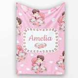 Romantic Couple Kissing Floral Bouquet Hearts Pattern Light Pink  Personalised Custom Name Super Soft Fleece Blanket Bed Sofa Throw